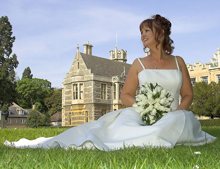 Orton Hall wedding photographer - bride sitting